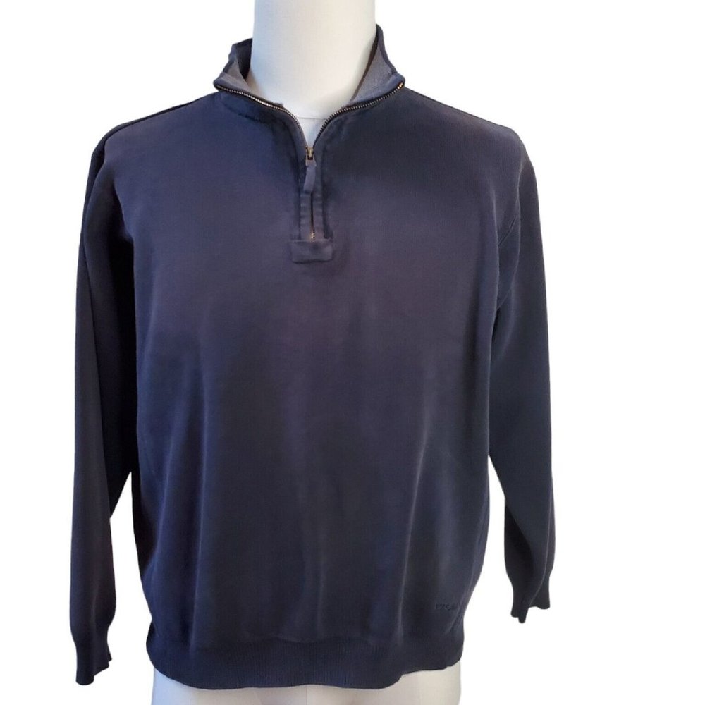 IZOD Pullover Jacket Mens L Black Long Sleeve 1/4 Zip Casual Logo 100% Cotton